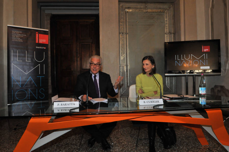 Paolo Baratta e Beatrice Curiger alla conferenza stampa di chiusura della 54ma Biennale di Venezia