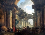 Hubert Robert, vista immaginaria della Grande Galleria del Louvre, 1796