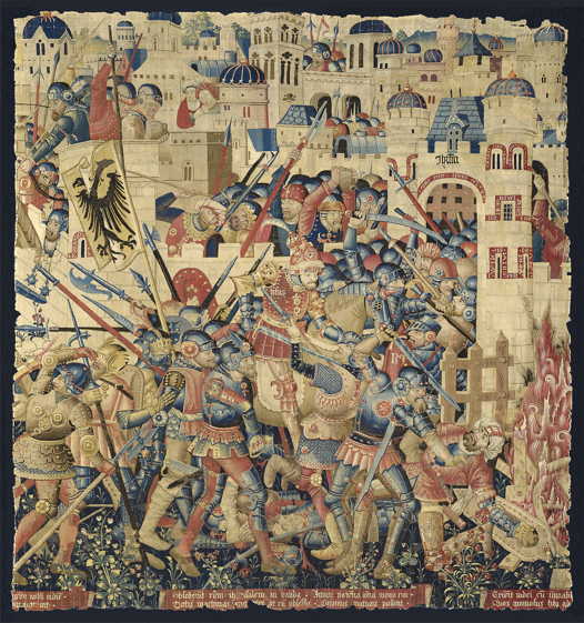 Manifattura franco-fiamminga (Tournai) Assalto finale a Gerusalemme  (dopo il restauro) 1480 circa Arazzo