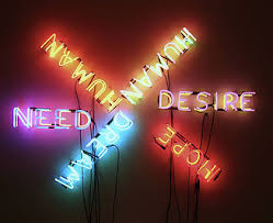 Human/Need/Desire. Neon sculpture by Bruce Nauman (1983) CC