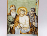 Targa con la partenza del Figliol Prodigo | Castelli | Berardino Gentili il Giovane | seconda metà del secolo XVIII | maiolica policroma | cm. 32